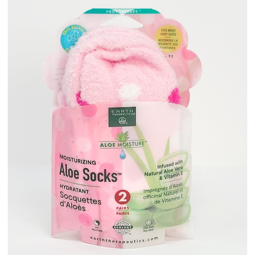 NEW Earth Therapeutics ALOE MOISTURE Socks Pink 2 Pair Pack Spa Foot Therapy